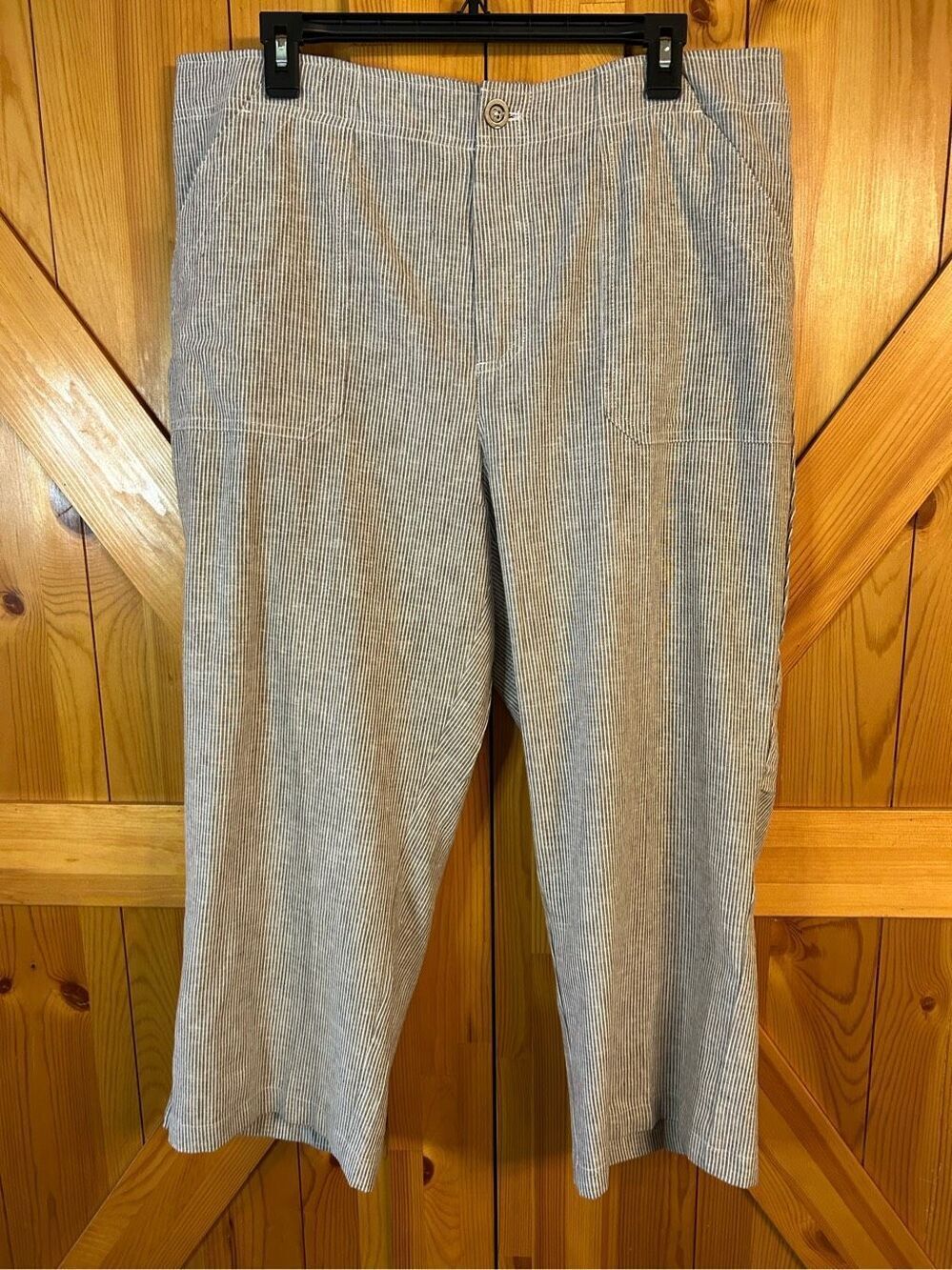 Christopher & Banks Pants Linen Blend Cropped Women's Size 14 nwt Beige Striped